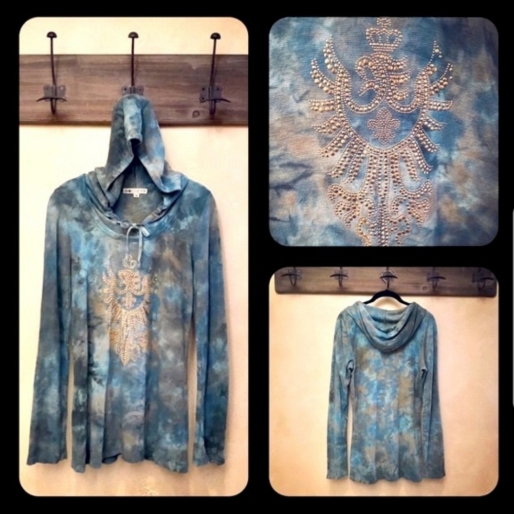 Society Teal Tie-Dye Hoodie with Studded Crest Size Medium
